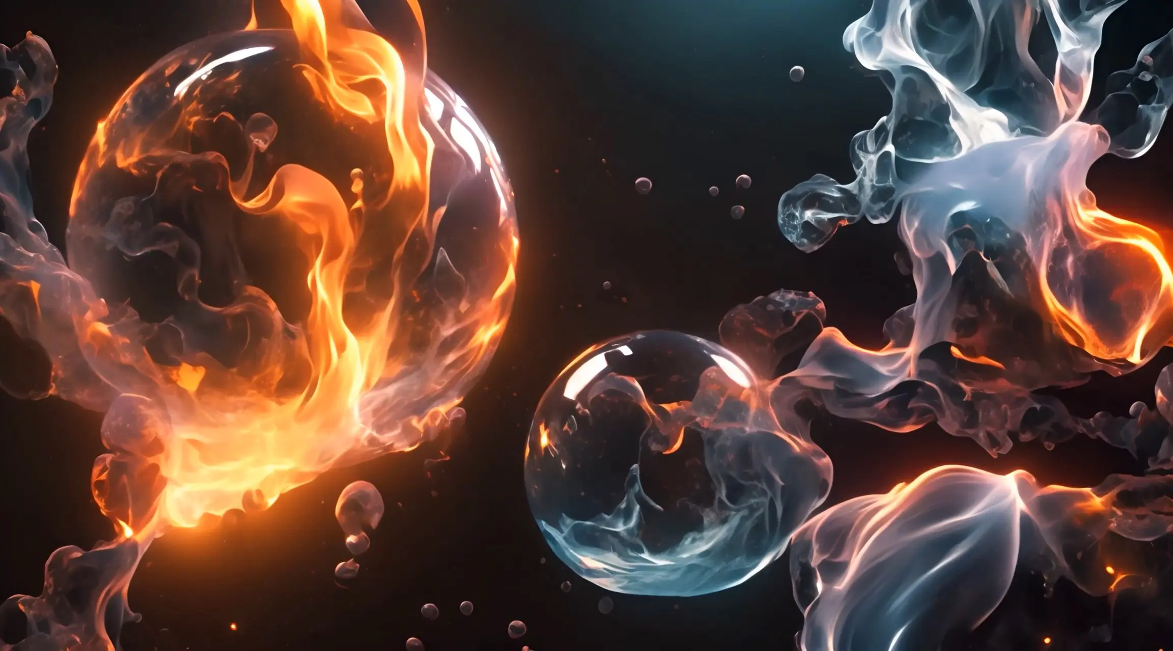 Dynamic Fire and Water Orbs Abstract Backdrop Video